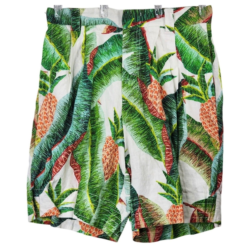 FARM Rio High Waist Tropical Pineapple Print Shorts in Green, Orange, White